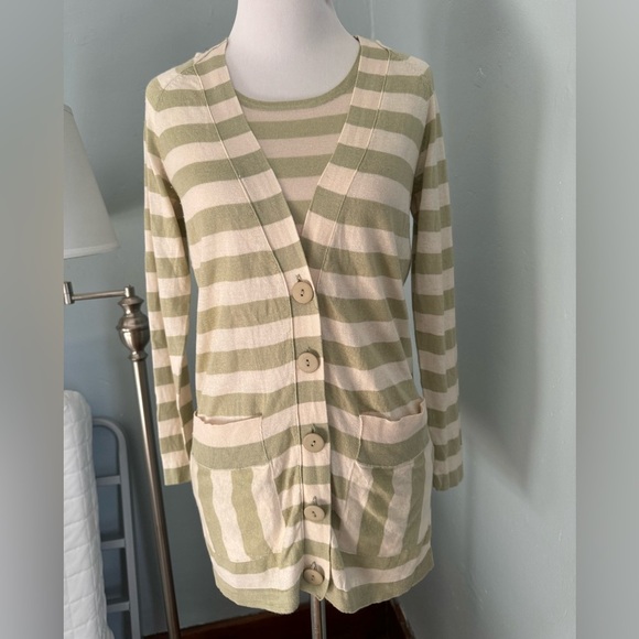 TSE Silk & Cashmere Blend Relaxed Fit Cardigan Tank Top Set Striped Large Pocket - Picture 1 of 6